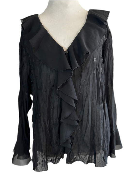 Sheer Ruffled Blouse with Bell Sleeves