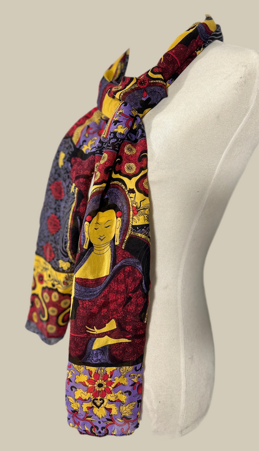 Purple Red and Gold Paisley Asian Silk Scarf