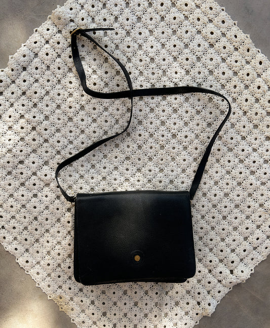 Vintage Black Leather Crossbody