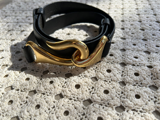 Vintage Leather Belt with Gold Clasp (Small/Medium)