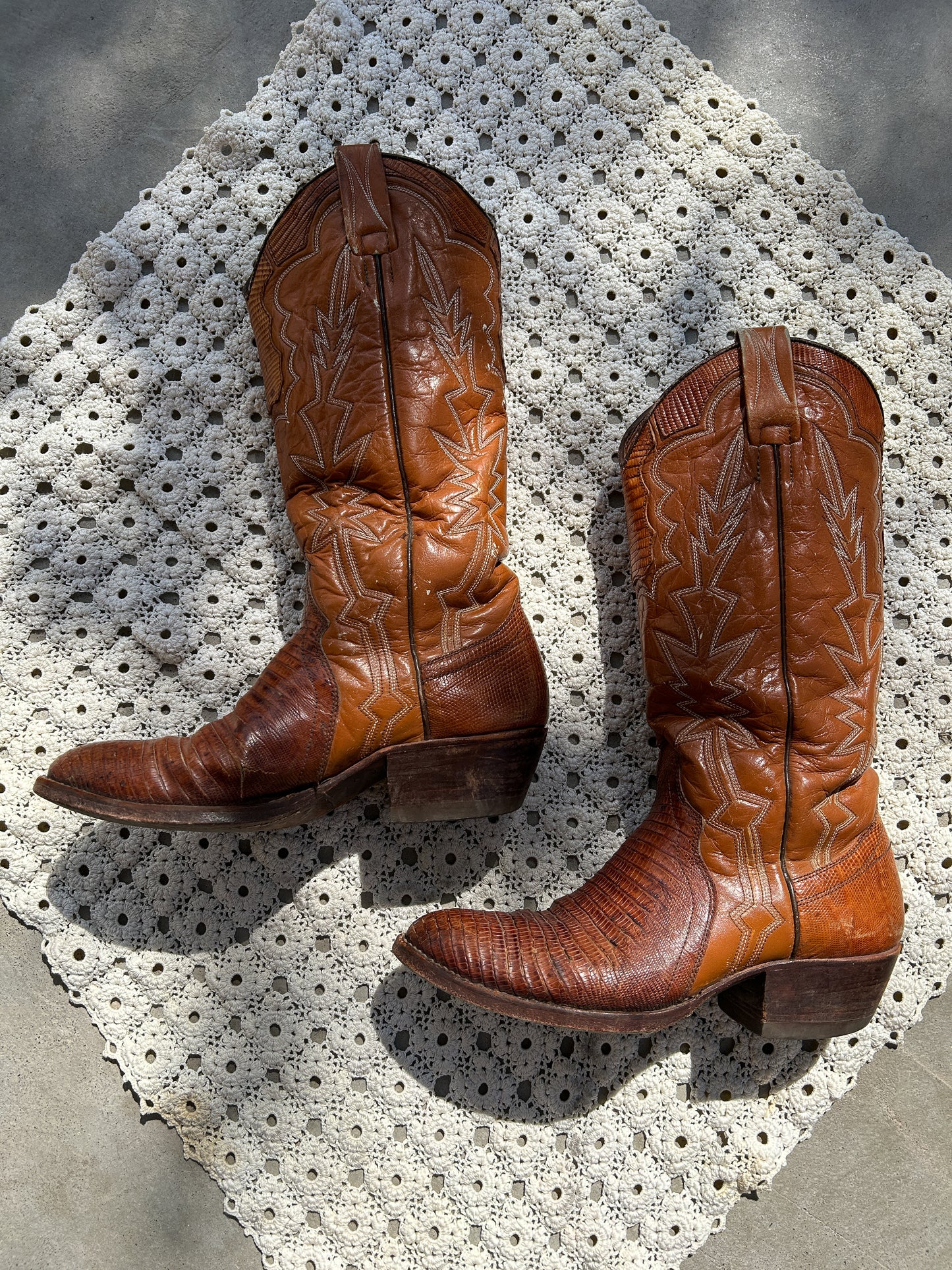 Nocona Brown Leather Boots with Lizard Skin (Size 6.5)