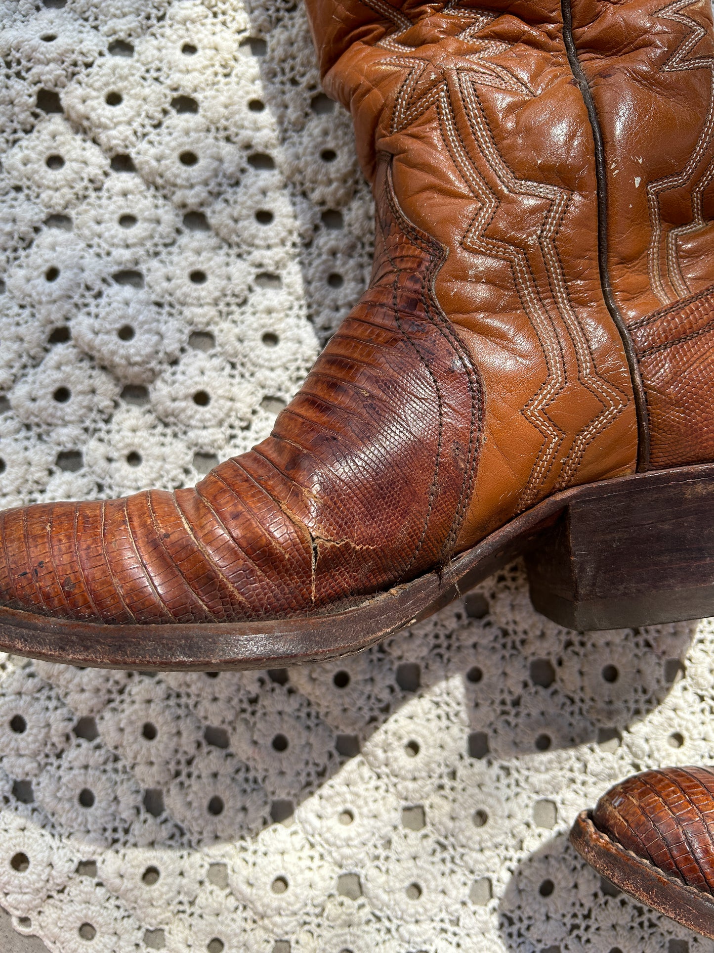 Nocona Brown Leather Boots with Lizard Skin (Size 6.5)