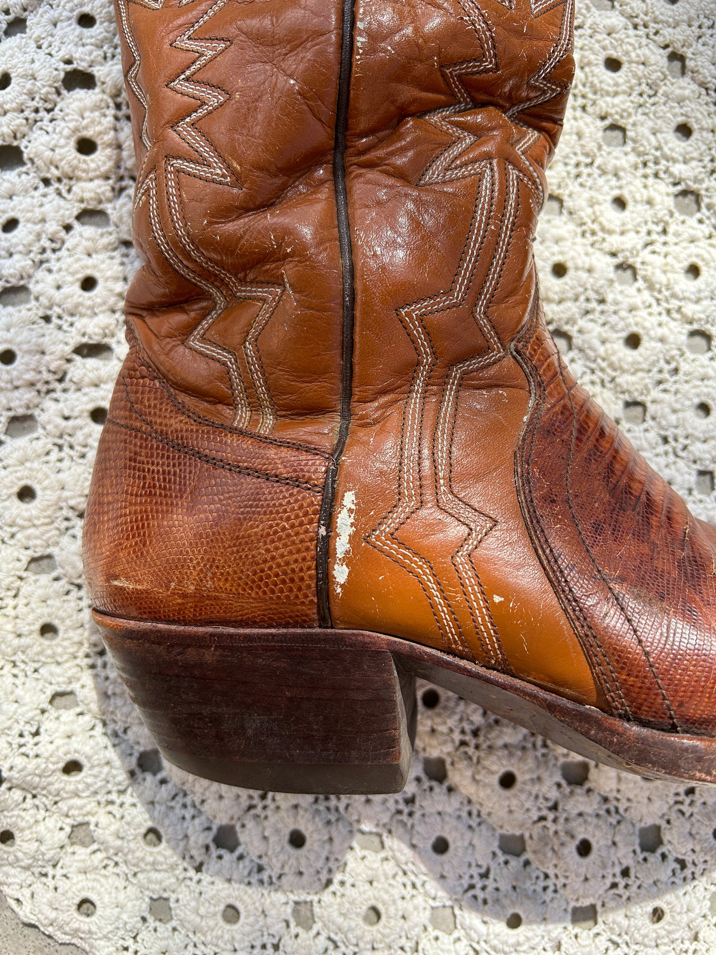 Nocona Brown Leather Boots with Lizard Skin (Size 6.5)